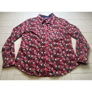 Laura Scott Women's Button Front Blouse Long Sleeve Pink Floral Cotton Spandex L